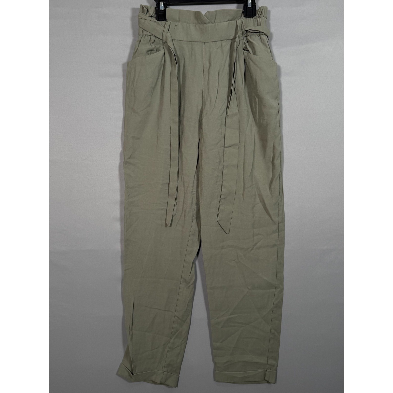 Zara Trf Women's Green Belted Cuffed Dress Casual Pants Pull On (26x26.5")